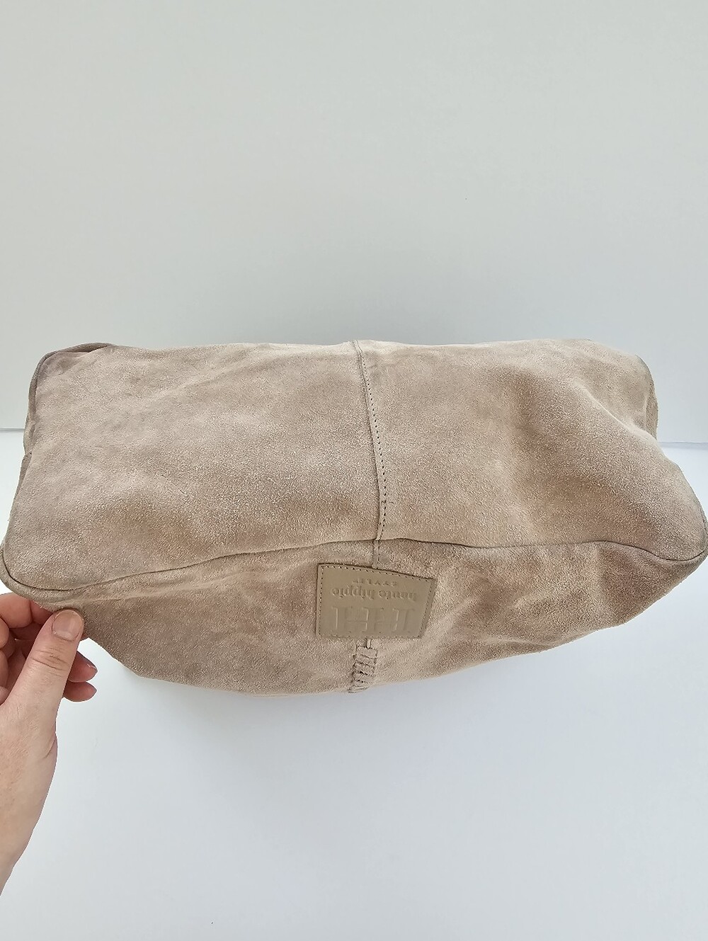 Haute Hippie Style Beige Genuine Suede Leather Slouchy Shoulder Bag Handbag - Picture 7 of 13
